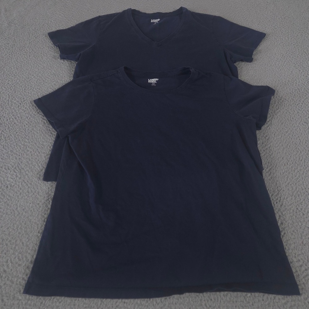 LOT OF 2 Lands End Shirt Womens M Petite Supima Cotton V-Neck Relaxed Crewneck